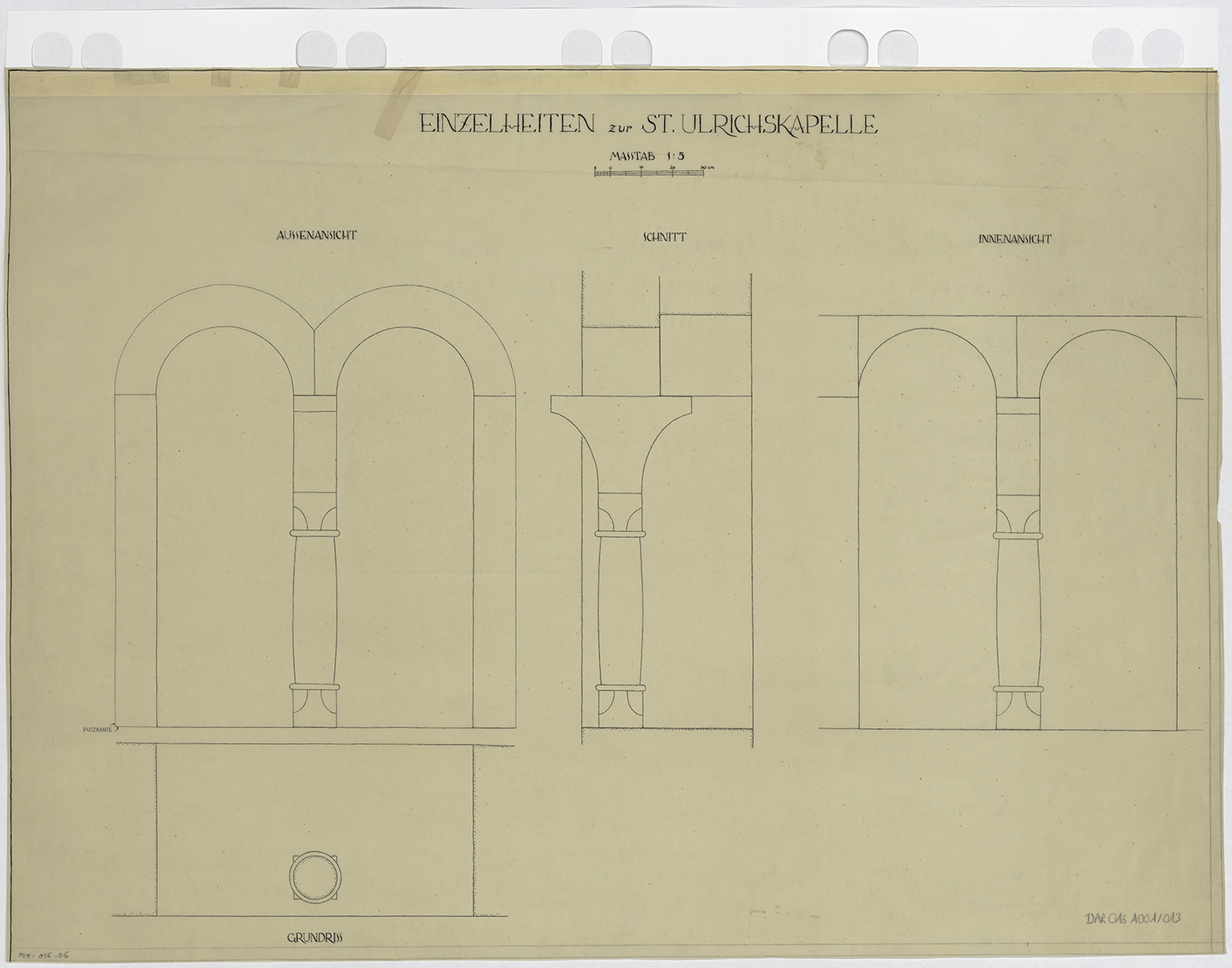 Plan, élévations et coupe d’une baie.